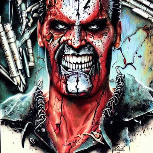 Prompt: bruce campbell is al simmons in spawn, mixed media, angry, divine, x - ray, insanely detailed and intricate, hypermaximalist, elegant, ornate, hyper realistic, super detailed