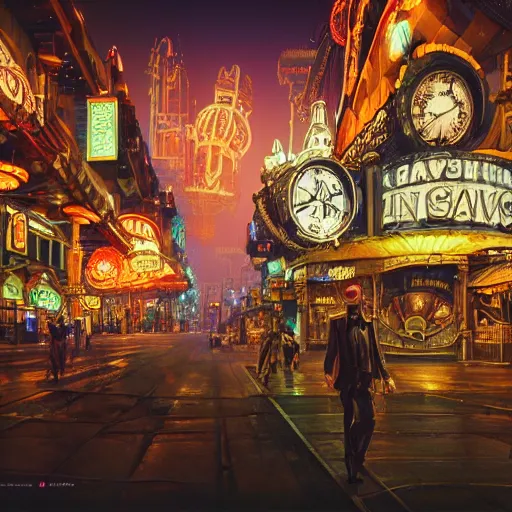 steampunk Las Vegas, fantasy, neon lights, james | Stable Diffusion