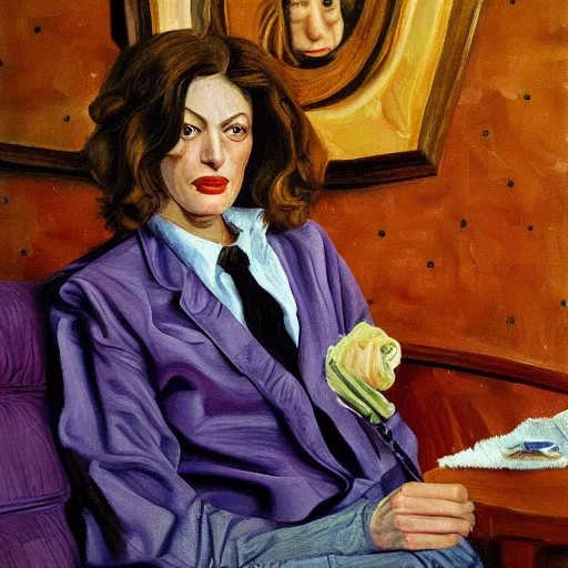 Prompt: high quality high detail painting by lucian freud, hd, portrait of violet tarantino