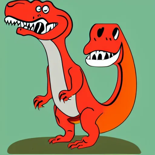 Prompt: a cartoon t - rex eating a hot dog