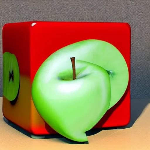 Image similar to a green apple on a red cube, photoreal, detailed, unreal engine 5, 8 k