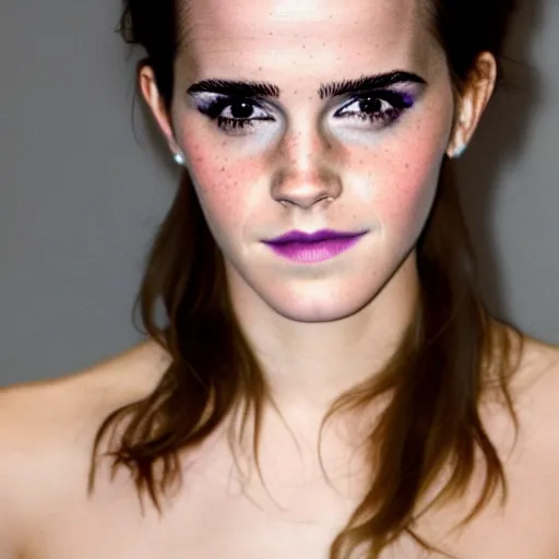 Image similar to Portrait photography of Emma Watson with glowing purple eyes