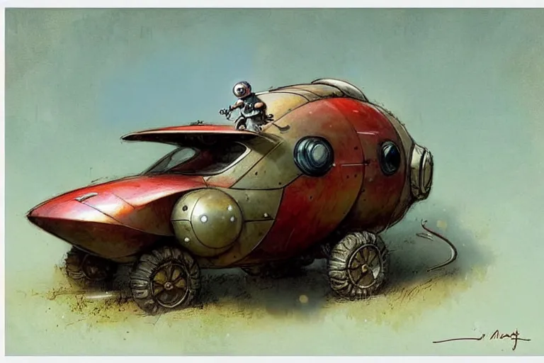 Image similar to adventurer ( ( ( ( ( 1 9 5 0 s retro future robot mouse amphibious vehical home. muted colors. ) ) ) ) ) by jean baptiste monge!!!!!!!!!!!!!!!!!!!!!!!!! chrome red