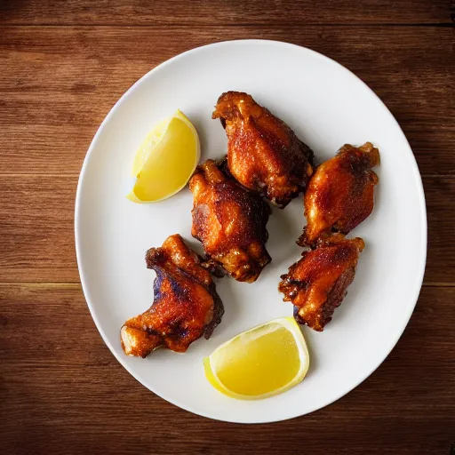 Prompt: chicken wings on a beautifull plate, food photography, studio lighting