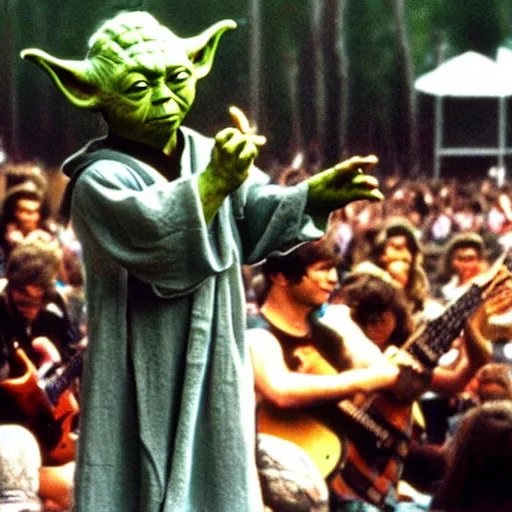 Image similar to yoda performing at woodstock