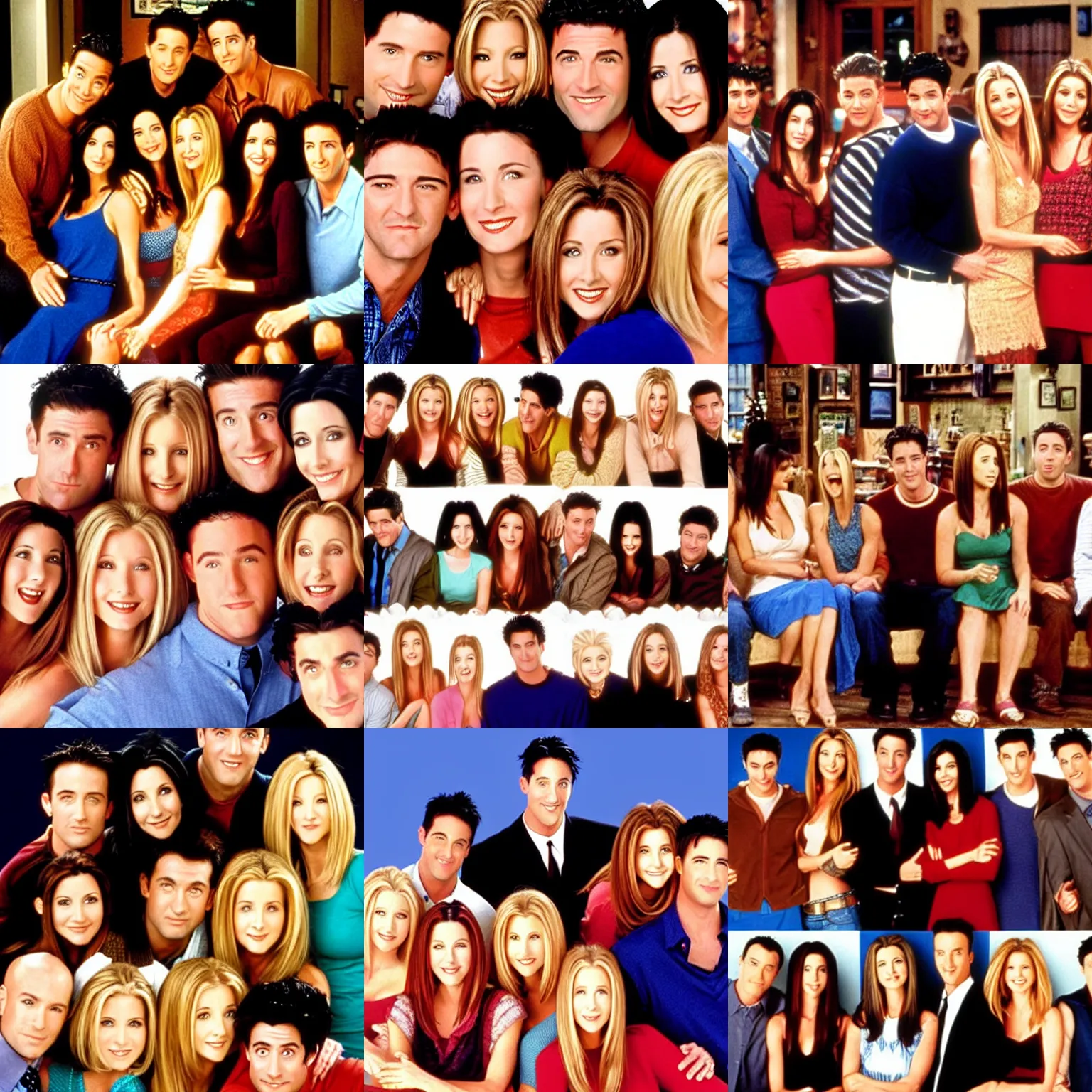 Prompt: all the characters in friends as a single person
