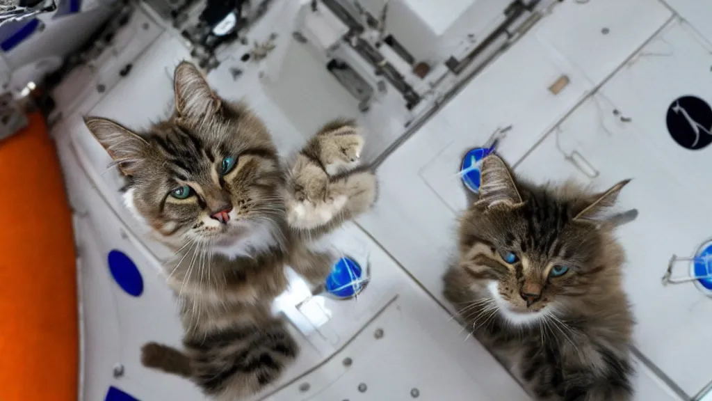 Image similar to Photo of a cat floating inside the ISS