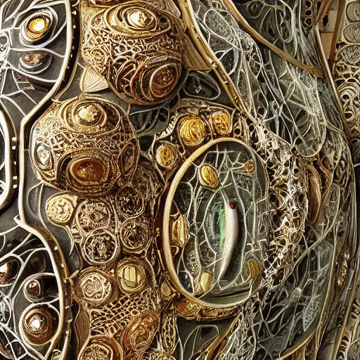 Image similar to detailed painting of a living pod architecture, filigree ornaments, architectural digest