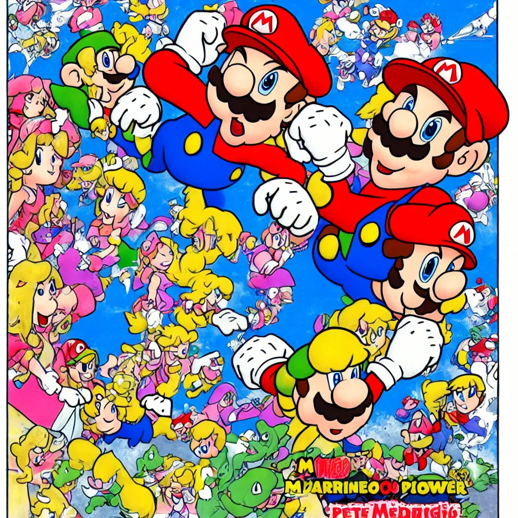 Prompt: mario marrying princess - peach in the style of nintendo power n 9