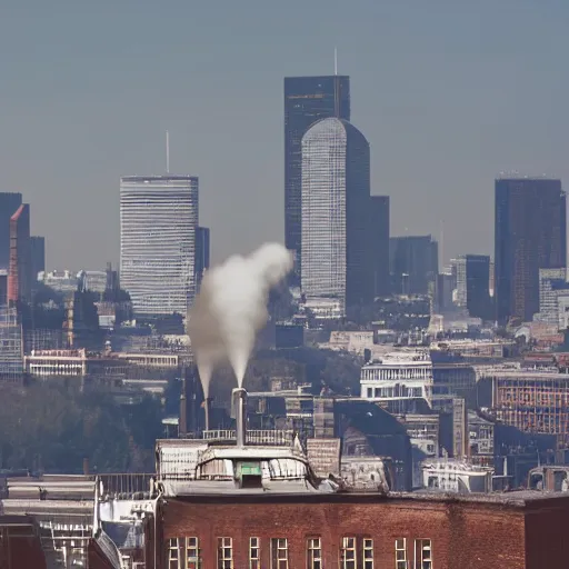 Prompt: a steamship suspended above a city skyline