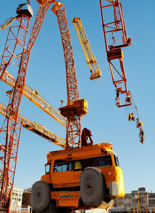 Image similar to construction crane in the shape of bryan cranston, natural light, bloom, detailed face, magazine, press, photo, steve mccurry, david lazar, canon, nikon, focus