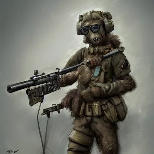 Image similar to cute little anthropomorphic Borzoi dog army sniper , tiny, small, short, Danish Special Forces outfit, cute and adorable, pretty, beautiful, DnD character art portrait, matte fantasy painting, DeviantArt Artstation, by Jason Felix by Steve Argyle by Tyler Jacobson by Peter Mohrbacher, cinematic lighting