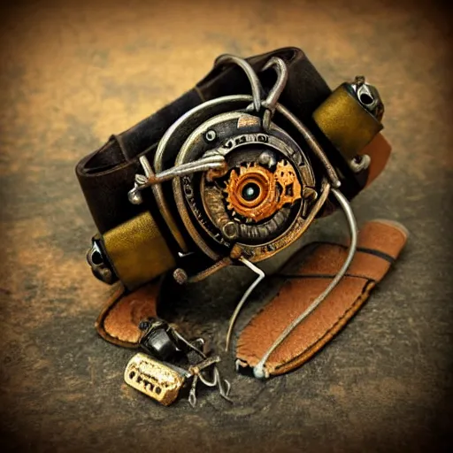 Image similar to A steampunk wristband that launches out a grapple using steam canisters, epic fantasy art style HD