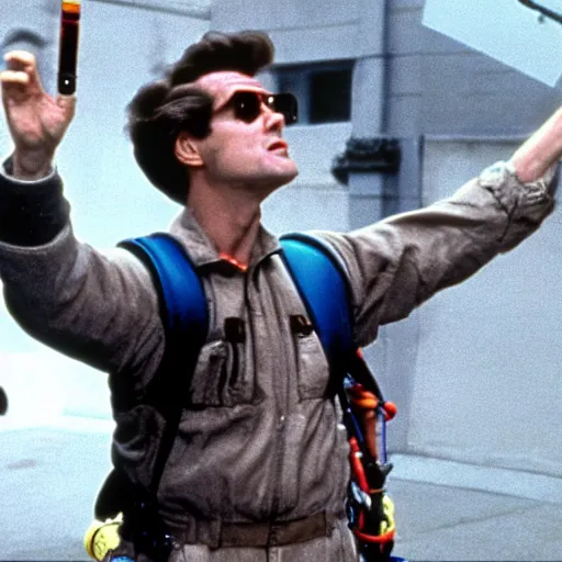 Prompt: Jim Carrey as Egon Spengler in the movie Ghostbusters