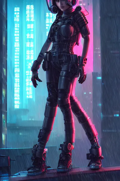 Image similar to portrait futuristic tawny cyberpunk young female Paladin, in futuristic heavily raindrop tokyo rooftop cyberpunk night, ssci-fi, fantasy, intricate, very very beautiful, elegant, neon light, highly detailed, digital painting, concept art, human anatomy, soft light, hdri, smooth, sharp focus, illustration, art by tian zi and craig mullins and WLOP and alphonse mucha