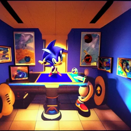 Image similar to Sonic The Hedgehog ultra realistic uncanny valley highly symbolic room used for Esoteric ritual Golden Dawn 33rd degree highly detailed studio award winning cinematography Polaroid photograph