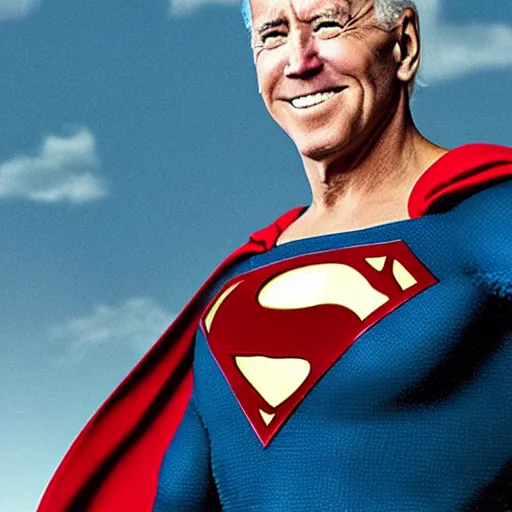 Prompt: joe biden as evil superman, beams coming out of his eyes.