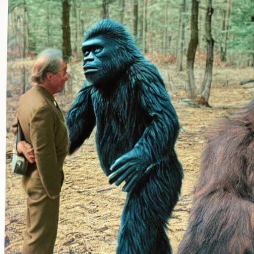 Image similar to us color footage of big foot making trade deals with joe biden, photograph, big foot, award winning photo, 3 5 mm lense, bigfoot