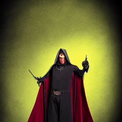 Prompt: a dark cloak with a handgun sticking out of the top where the head should be