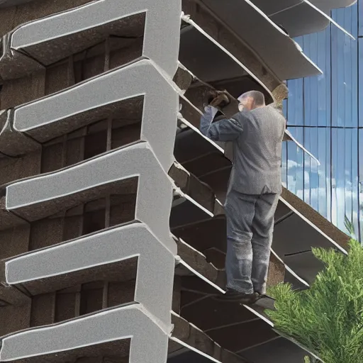 Prompt: a photorealistic raccoon architect inspecting a building