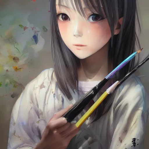 Image similar to dynamic composition, motion, ultra-detailed, incredibly detailed, a lot of details, amazing fine details and brush strokes, colorful and grayish palette, smooth, HD semirealistic anime CG concept art digital painting, watercolor oil painting of a Japanese schoolgirl, by a Chinese artist at ArtStation, by Huang Guangjian, Fenghua Zhong, Ruan Jia, Xin Jin and Wei Chang. Realistic artwork of a Chinese videogame, gradients, gentle an harmonic grayish colors.