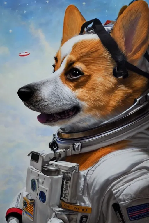 Prompt: corgi astronaut, oil on canvas, intricate, portrait, 8 k highly professionally detailed, hdr, cgsociety
