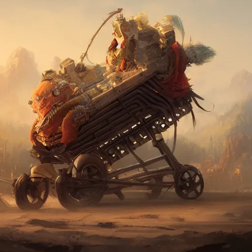 Prompt: Cart Titan, trending on artstation, ultra detailed, 8k, character illustration by Greg Rutkowski, Thomas Kinkade.