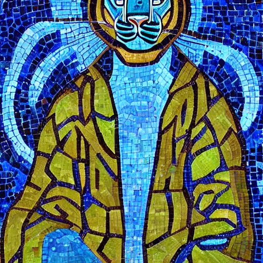 Prompt: church painting of the god of nature, the blue panther, hyperdetailed, mosaic