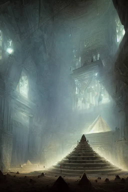 Image similar to inside of a pyramid of gizah, intricate, elegant, volumetric lighting, digital painting, highly detailed, artstation, sharp focus, illustration, concept art, ruan jia, steve mccurry