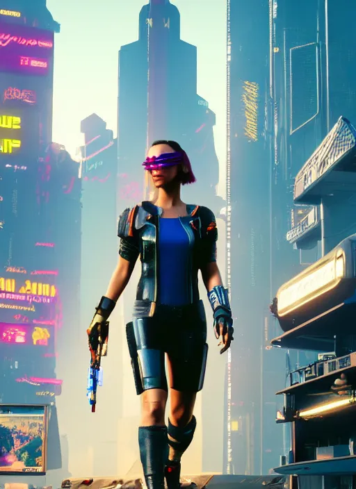 Image similar to film still of Kathryn Celestre as Panam Palmer in Cyberpunk 2077, gameplay, 8k, HD