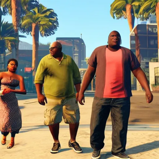 Image similar to gta 5 loading screen with larry david and gabourey sidibe