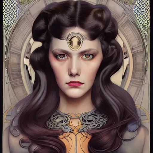 Image similar to an art nouveau, ( streamline moderne ), multi - racial portrait in the style of anna dittmann and donato giancola and gaston bussiere. very large, clear, expressive, and intelligent eyes. centered, ultrasharp focus, dramatic lighting, photorealistic digital matte painting, intricate symmetrical ultra detailed background.