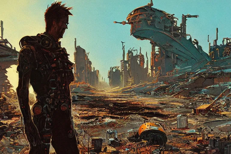 Prompt: garfield wanders a post - apocalyptic wasteland, concept art by syd mead, very detailed, award - winning, fantastic, science fiction art,