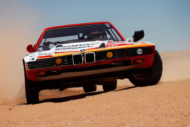 Prompt: 1 9 7 4 bmw m 1 testarossa fj 4 0, dakar rally footage, speed, bladerunner