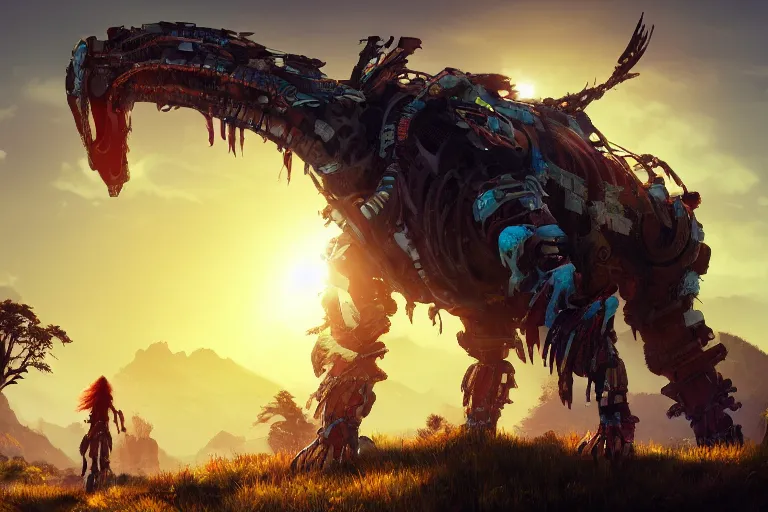 Image similar to bristleback machine creature robot of horizon forbidden west horizon zero dawn radiating a glowing aura global illumination ray tracing hdr fanart arstation by ian pesty and alena aenami artworks in 4 k