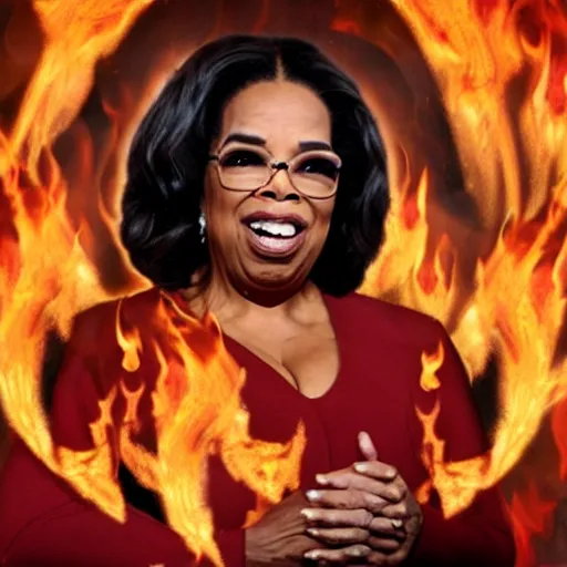 Image similar to demon oprah surrounded by flames