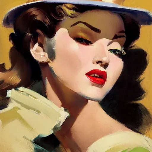 Image similar to greg manchess portrait painting of 1 9 5 0's pinup as overwatch's characters, medium shot, asymmetrical, profile picture, organic painting, sunny day, matte painting, bold shapes, hard edges, street art, trending on artstation, by huang guangjian and gil elvgren and sachin teng