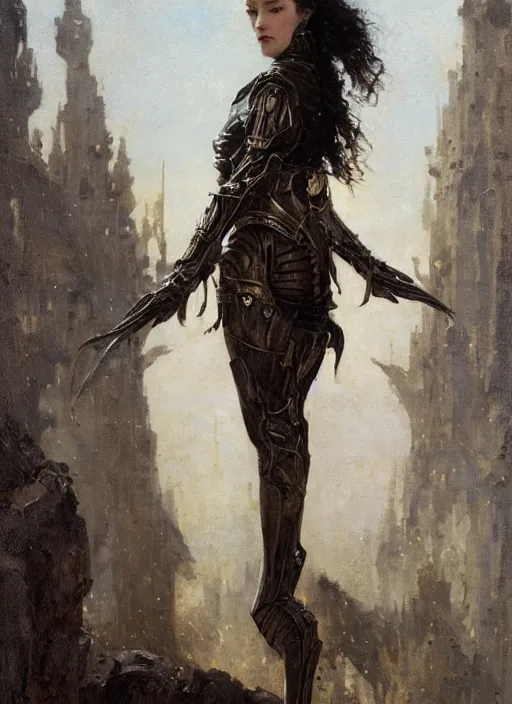 Image similar to stoya wearing full body black medieval armour, by gaston bussiere, bayard wu, greg rutkowski, giger, maxim verehin, greg rutkowski, masterpiece, sharp focus, cinematic lightning