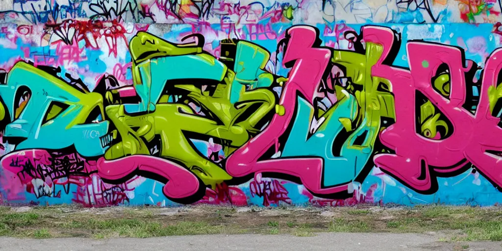 Prompt: tag graffiti font, alien throw up wildstyle, spray, brick street hiphop 4 k photo