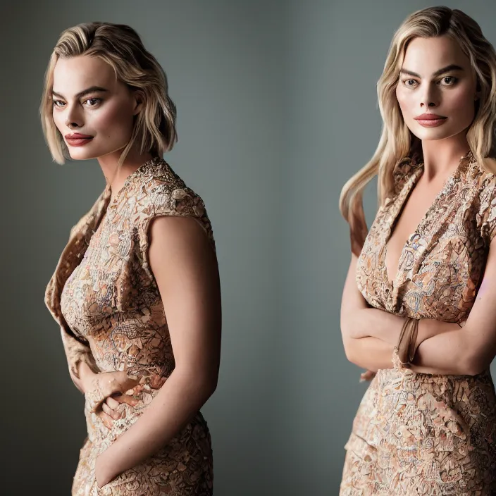 Prompt: portrait of Margot Robbie with larger bust wearing Kebaya, natural light, detailed face, CANON Eos C300, ƒ1.8, 35mm, 8K, medium-format print