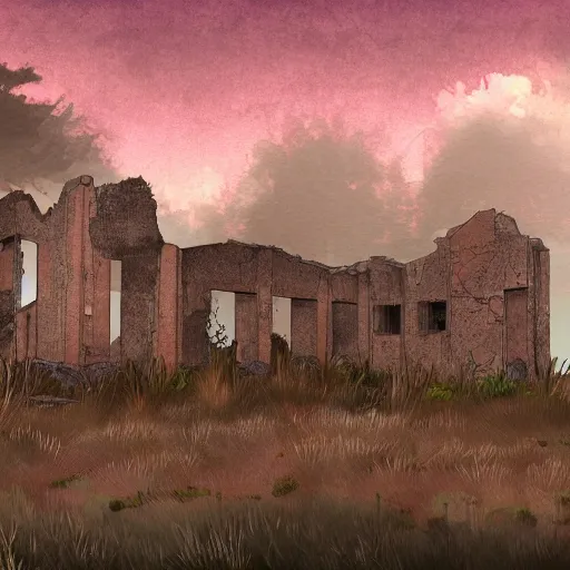 Prompt: an abandoned ruin site, night, digital painting