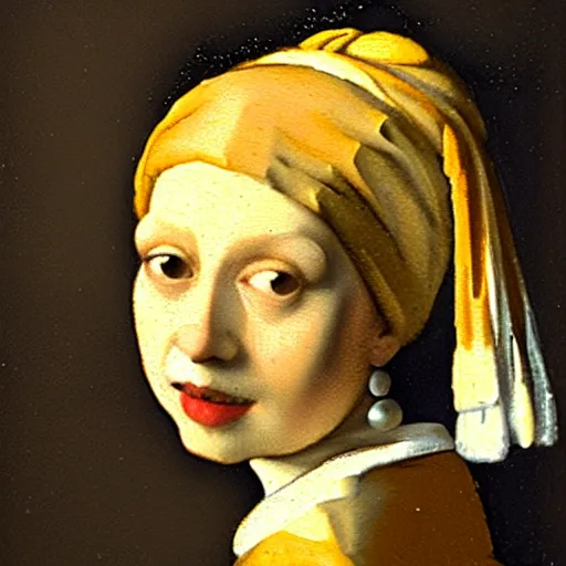 Image similar to a orange cat with a pearl necklace by jan vermeer, oil painting ， highly detailed ， headshot, 8 k