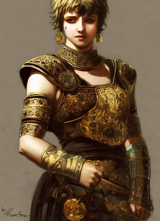 Image similar to portrait of an ancient roman character in ornate armor, by ilya kuvshinov, sharp focus, by thomas lawrence, by bayard wu, trending on artstation, masterpiece