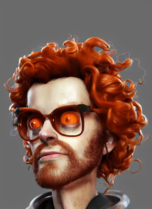 Image similar to biopunk portrait of curly orange hair man as a scientist, au naturel, hyper detailed, digital art, trending in artstation, cinematic lighting, studio quality, smooth render, unreal engine 5 rendered, octane rendered, art style by pixar dreamworks warner bros disney riot games and overwatch.