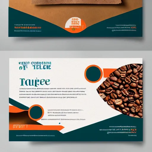 Prompt: square shaped flyer design for a coffee bean roasting company, layout design, teal and orange colour palette, template layout