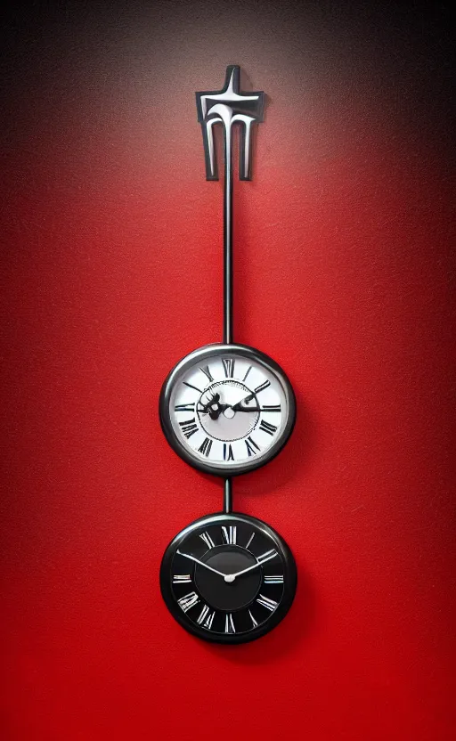 Image similar to a melting Roman numeral clock, behind a red and black gradient background, awith a black heart shaped on the top left corner and a black diamond card shape in the bottom right corner, dynamic lighting, photorealistic fantasy concept art, trending on art station, stunning visuals, cinematic, creative, ultra detailed