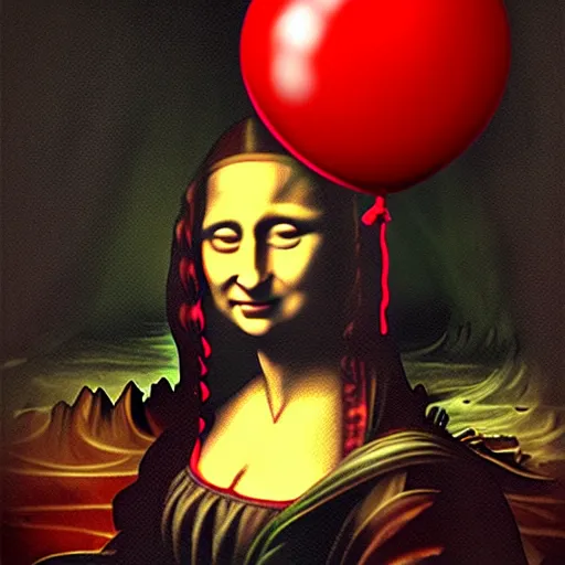 Image similar to surrealism grunge cartoon portrait sketch of a flower with a wide smile and a red balloon by - michael karcz, loony toons style, mona lisa style, horror theme, detailed, elegant, intricate