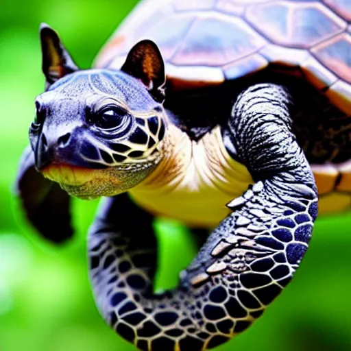 Prompt: a turtle - cat - hybrid holding all of the universes knowledge, animal photography