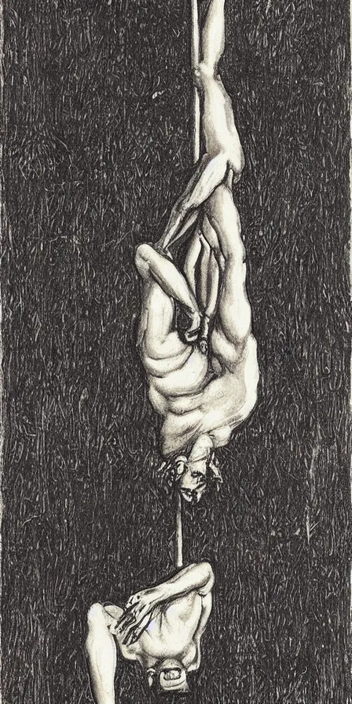 Prompt: the hanged man tarot card by austin osman spare