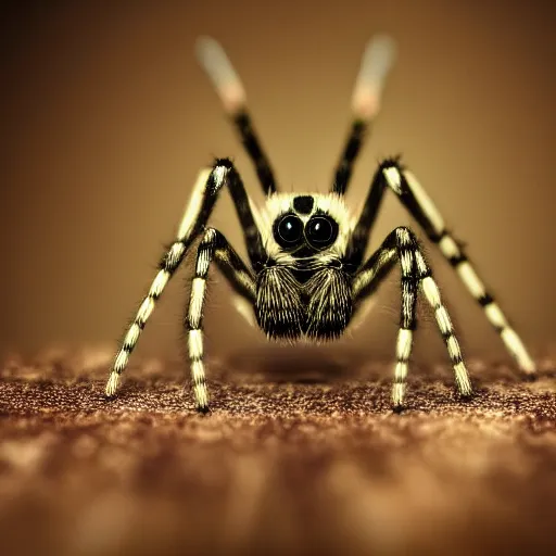 Image similar to macro lens photo of a spider, dynamic lighting, photorealistic, ultra detailed, stunning visuals, blur, studio photo, studio quality lighting, 8 k